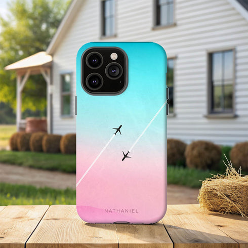 Personalized Pastel Gradient Sky Airplane iPhone Case